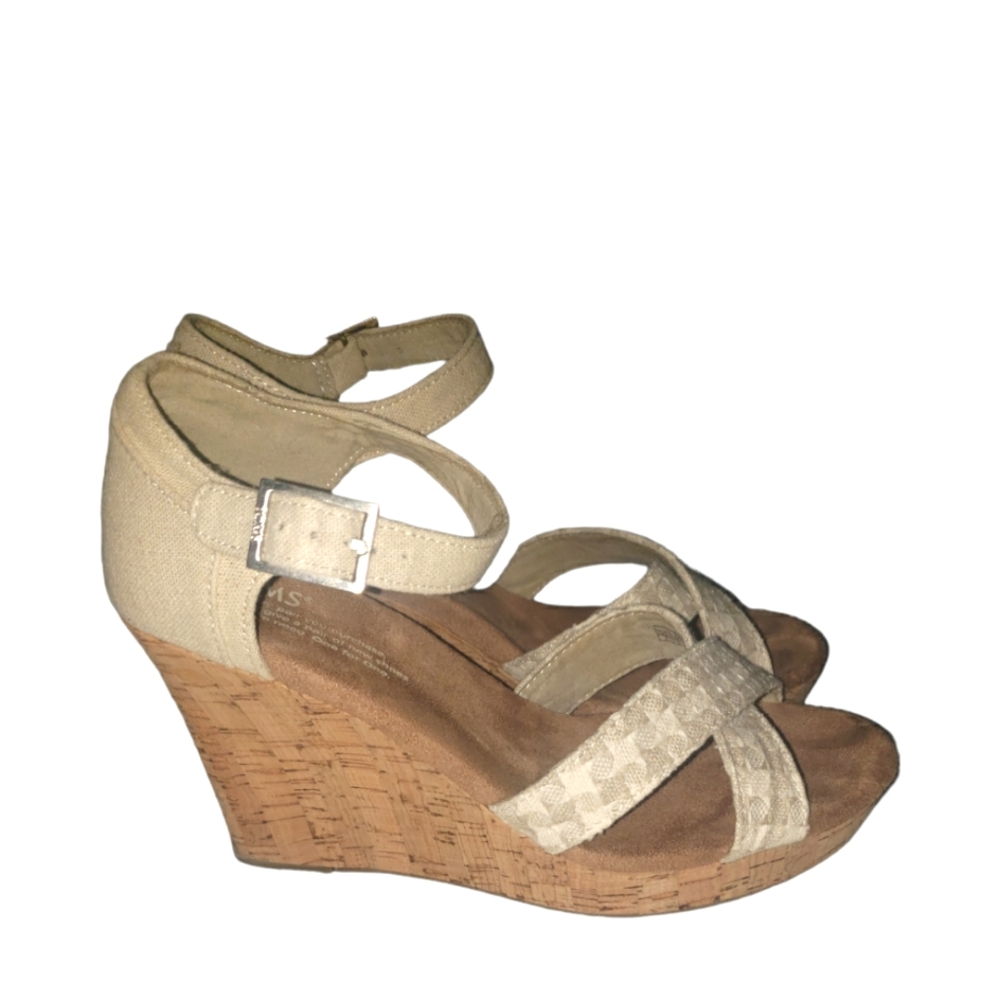 TOMS Strappy Wedge Corkwood Sandals